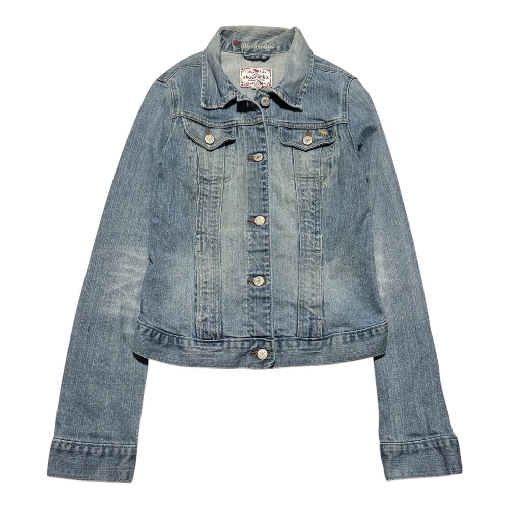 Y2K 2000s Abercrombie Light Wash‎ Button Up Denim Jacket Youth XL FLAWS
